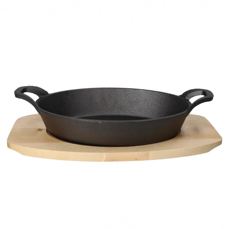 Cast Iron Sizzling Pan with Bamboo Base 24 x 17.2 x 4.8 cm