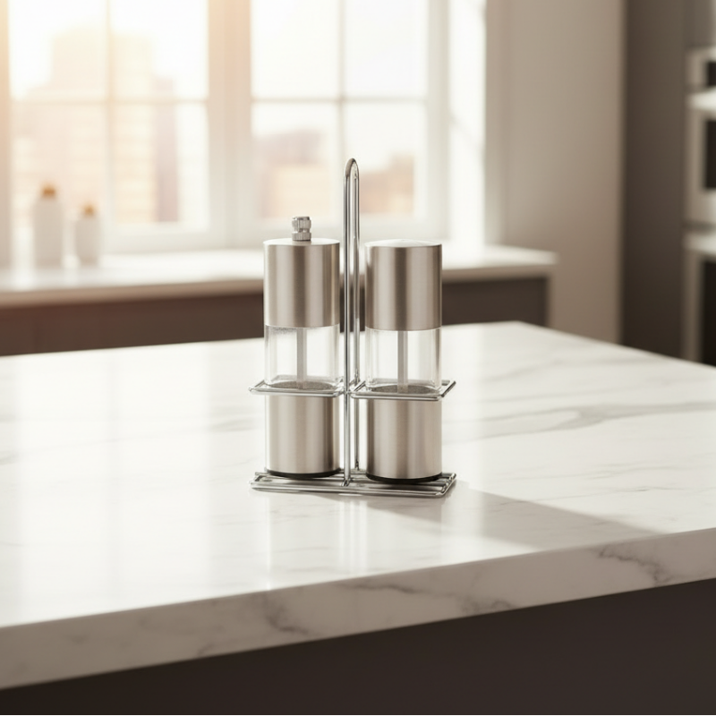 Salt & Pepper Mill With Stand Acrylic/Stainless Steel