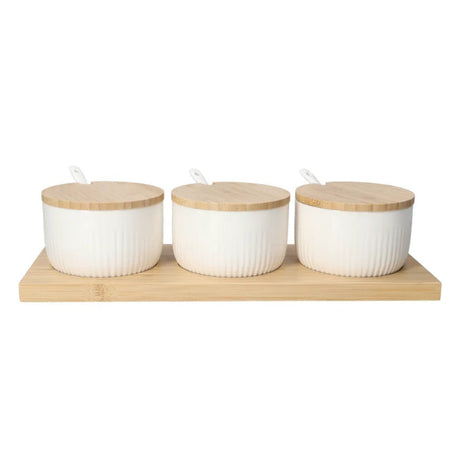 Ceramic Seasoning Jars With Bamboo Tray (Set of 10Pcs)