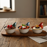 Ceramic Dessert Bowls With Wooden Tray (Set of 4 Pcs)