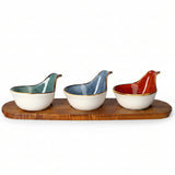 Ceramic Dessert Bowls With Wooden Tray (Set of 4 Pcs)