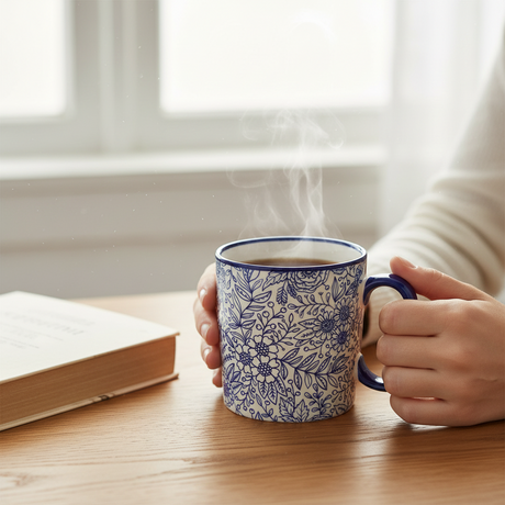 Floral Ceramic Coffee Mug Blue 450ml