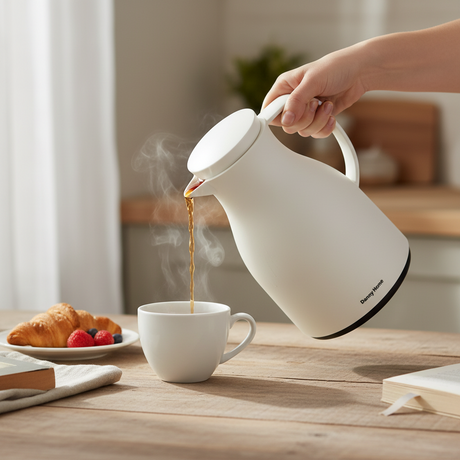 Double Wall Glass Vacuum Flask 1L White