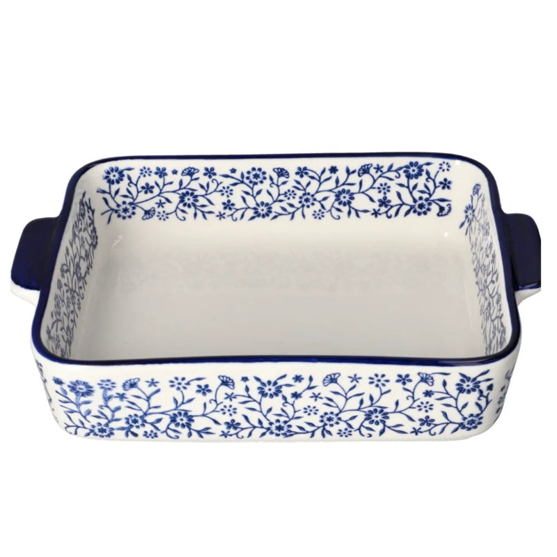 Square Porcelain Baking Dish Blue Floral 11"