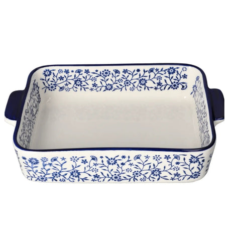 Square Porcelain Baking Dish Blue Floral 11"