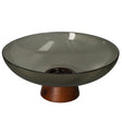 Glass Fruit Bowl With Wooden Pedestal Green 25.5cm