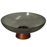 Glass Fruit Bowl With Wooden Pedestal Green 25.5cm