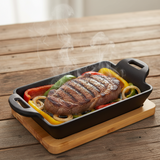 Cast Iron Sizzling Pan With Bamboo Base