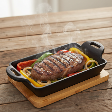 Cast Iron Sizzling Pan With Bamboo Base