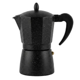 Black granite speckled stovetop moka pot with handle and lid, 150 ml