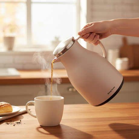 Double Wall Glass Vacuum Flask 1L Mocha
