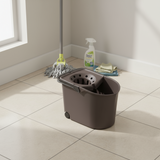 Bucket with Drainer with Wheels Brown