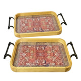 Persian Red Rug Style Wooden Serving Tray (Set of 2)