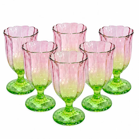 Drinking Glass Set 6pcs Pink & Green