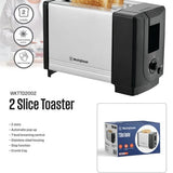 2-slice toaster, silver with black front and right-side dial control