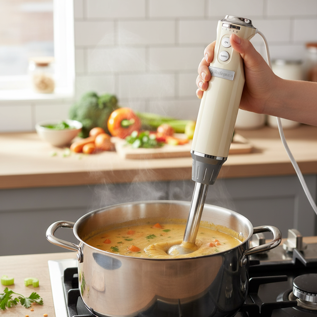 Westinghouse Retro Hand Blender White With Beaker
