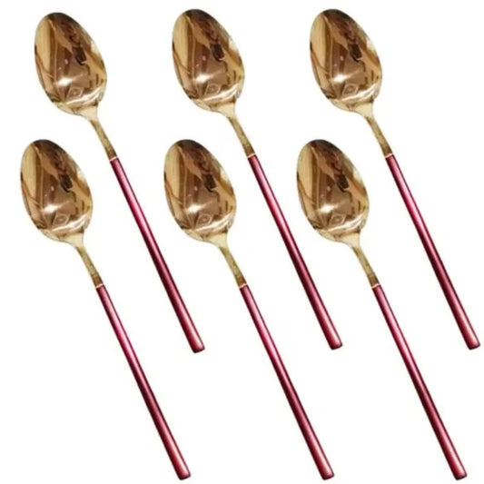 6pcs Table Spoon Red & Gold