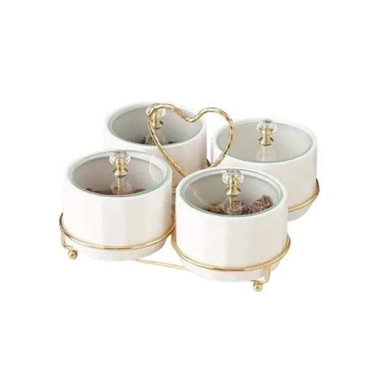 4-Division Dry Fruit Dish With Gold Stand