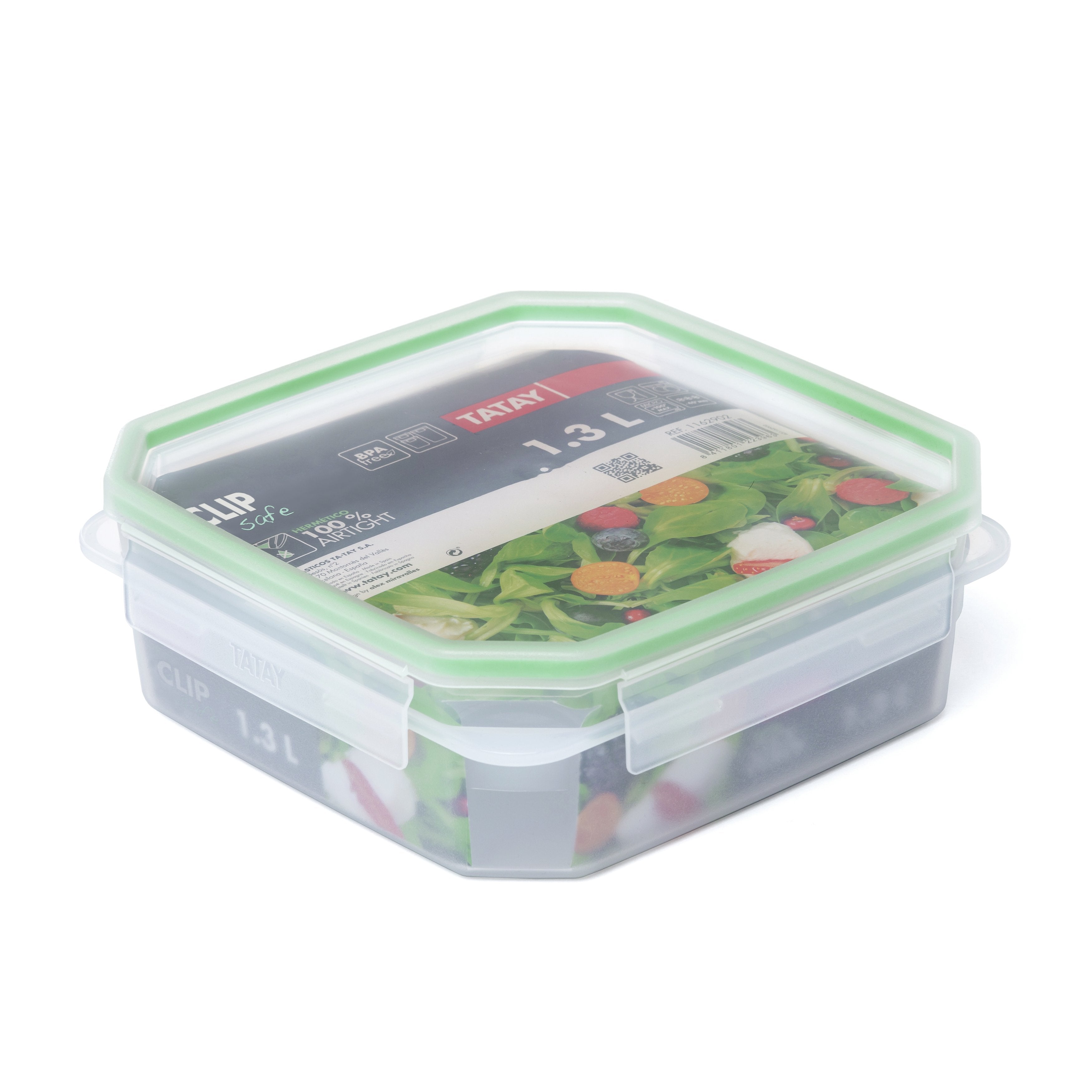 Food Container 1.3L Clip Safe Transparent Green