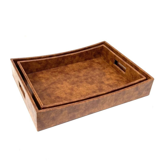Faux Leather Serving Tray Brown Snake (Set of 2)