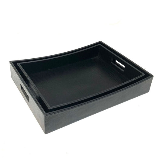 Faux Leather Serving Tray Black Snake (Set of 2)