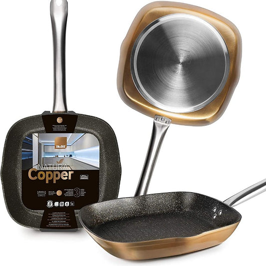 Natura Copper Non-Stick Square Grill Pan, 28cm