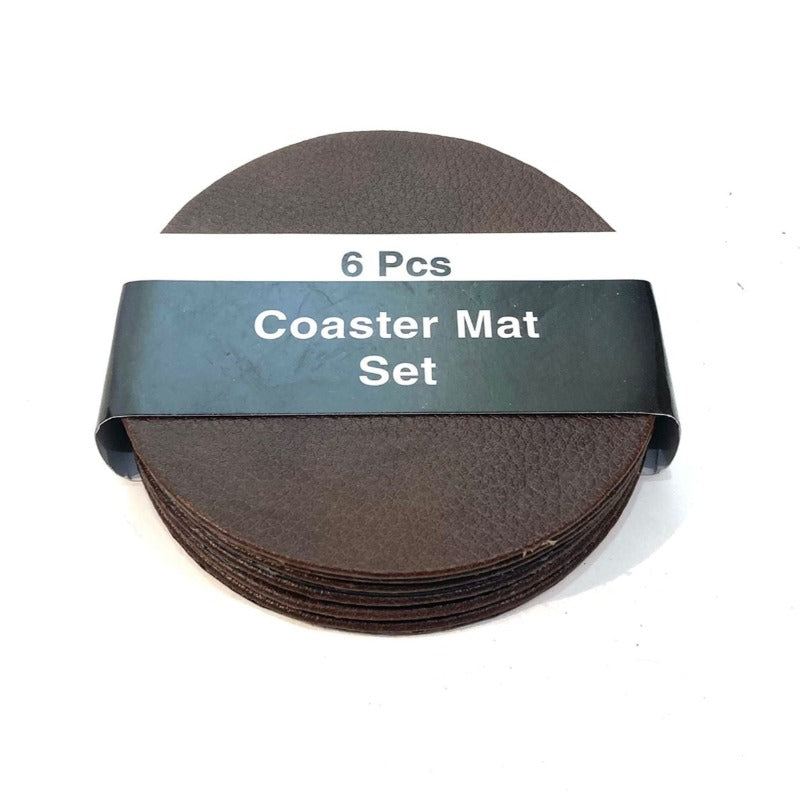 Faux Leather Coaster Mat Set (6 Pieces)