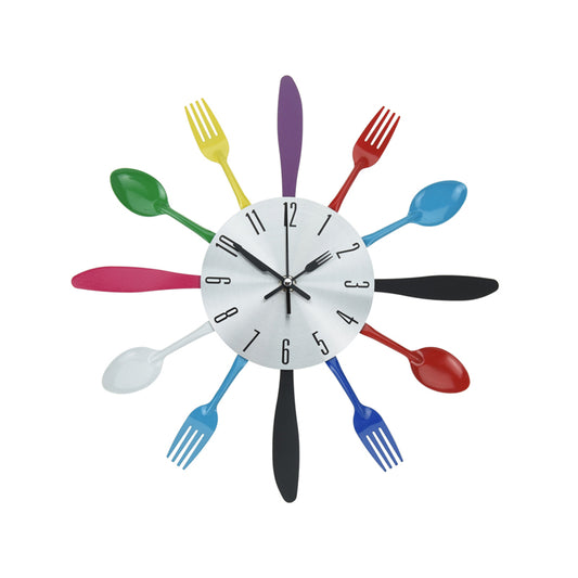 Metal Wall Clock With Cutlery Design