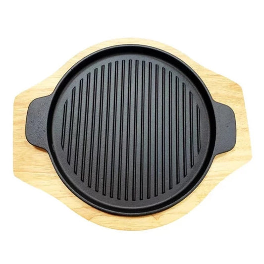 Cast Iron Grilling Pan Round with wooden base