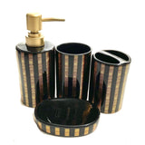 Bathroom Set Black & Gold Stripes (Set of 4Pcs)