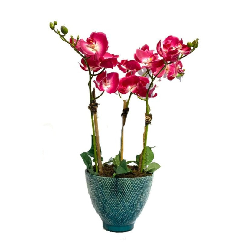 Pink Orchid Arrangement in Blue Vase by JB Saeed Studio Buy Artificial Plants Online in