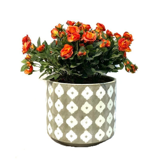 Faux Orange Roses in Ceramic Vase