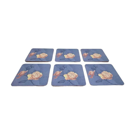 Coaster Set 6pcs Flower Blue