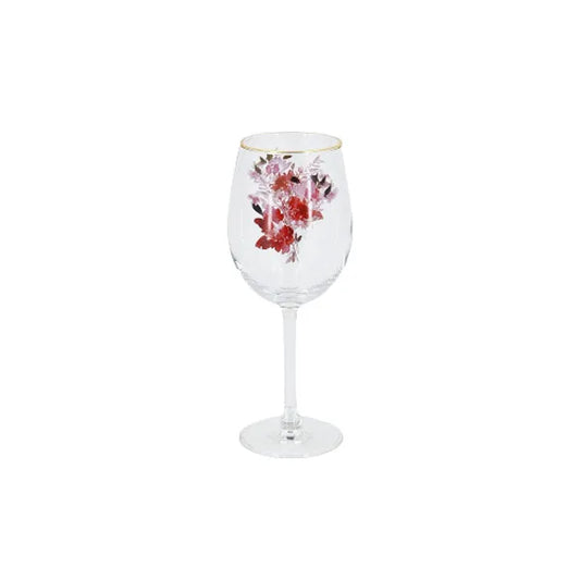 Goblet Glass Set Red Flowers (Pack of 6)