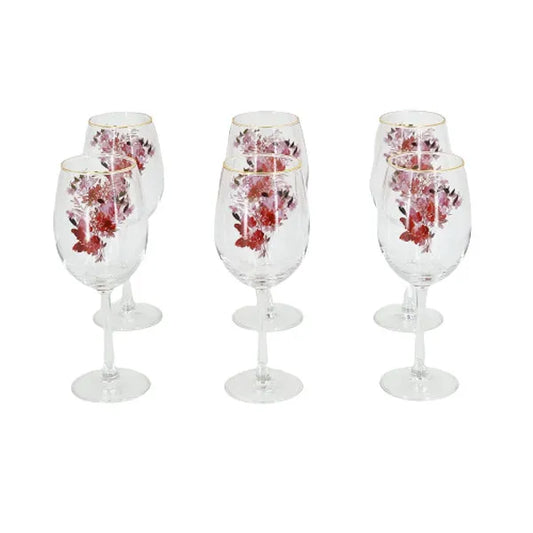 Goblet Glass Set Red Flowers (Pack of 6)