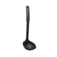 Black soup ladle with long handle and round bowl, standalone