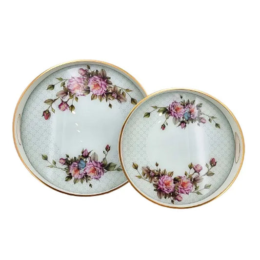 Round Serving Tray Flower Design (Set of 2)