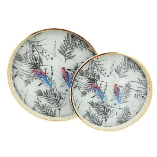 Round Serving Tray Flower Parrot (Set of 2)
