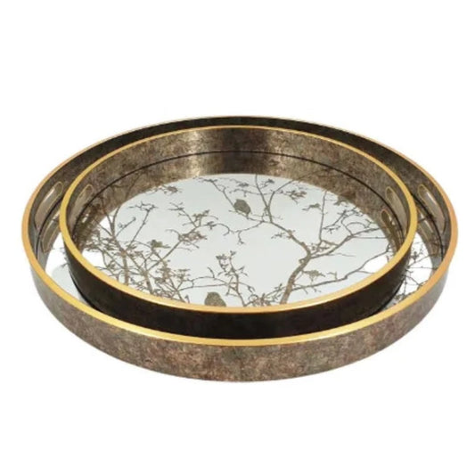 Round Serving Tray Antique (Set of 2)