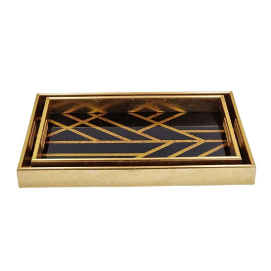 Rectangular Serving Tray Black/Gold (Set of 2)