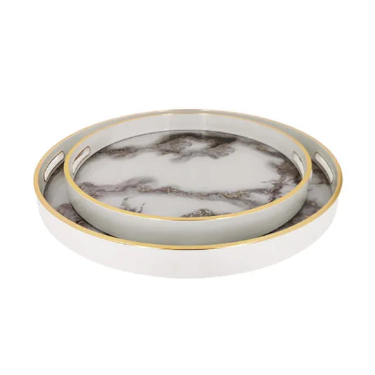 Round Serving Tray Marble Design (Set of 2)