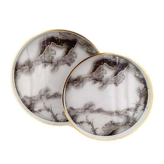Round Serving Tray Marble Design (Set of 2)