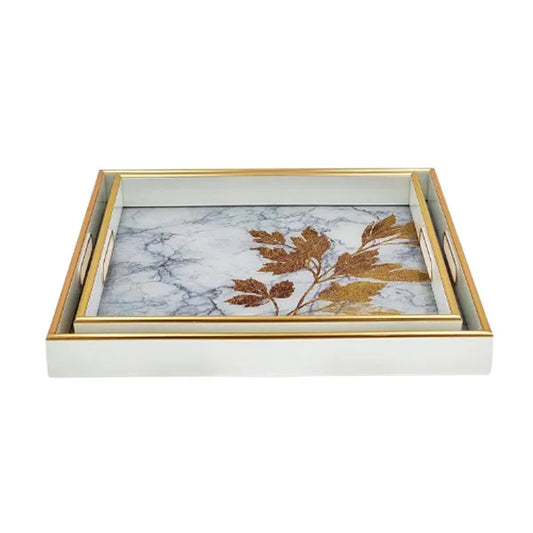 Rectangular Serving Tray Marble Design (Set of 2)