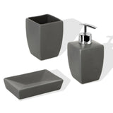 Bathroom Set Thai Grey (Soap Dish, Toothbrush Holder, Liquid Soap Dispenser)