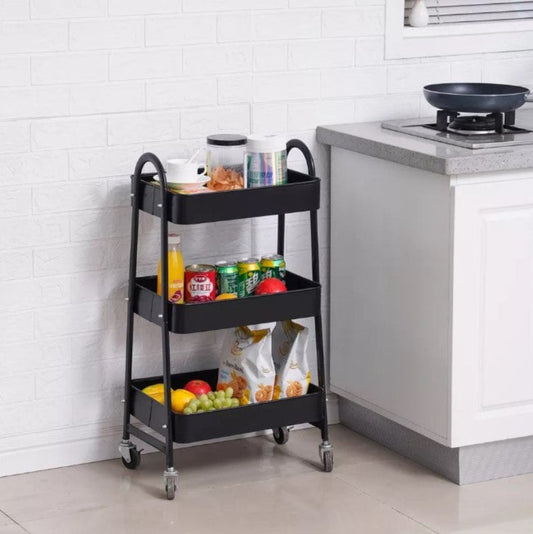 3 Tier Steel Trolley Black