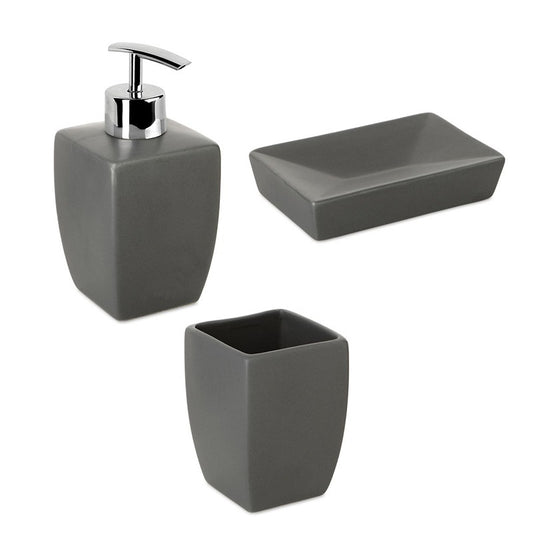 Bathroom Set Thai Grey (Soap Dish, Toothbrush Holder, Liquid Soap Dispenser)