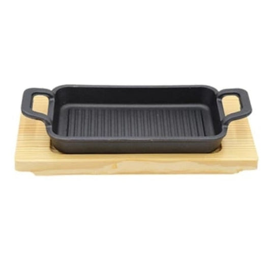 Cast Iron Grilling Pan with wooden base Small
