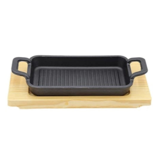 Cast Iron Grilling Pan with wooden base