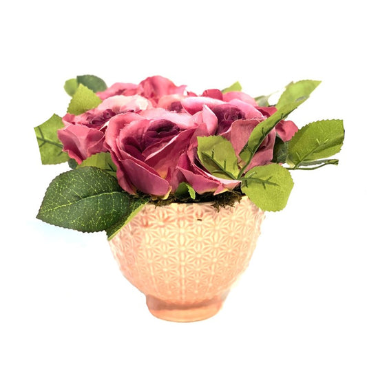 Faux Roses in Pink Vase