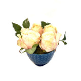 Faux Roses in Small Blue Vase